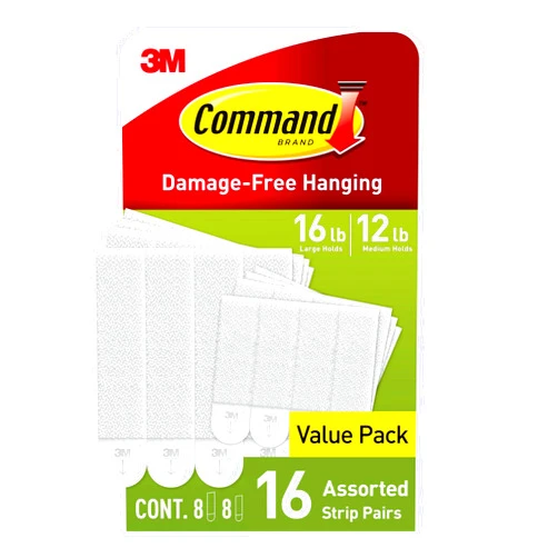 Command Medium and Large Picture Hanging Strips, Damage Free Hanging Picture Hangers, No Tools Wall Hanging Strips for Living Spaces, White, 8 Medium Pairs and 8 Large Pairs