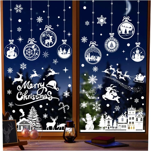 Enwokran Christmas Window White Stickers, 10 Sheet 245pcs Xmas Window Clings Decals Reusable Double Sided Printed Self Adhesive Window Decoration for Xmas Holiday Winter Party