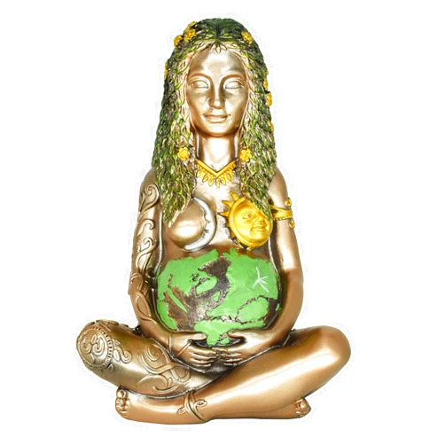 Miyolo Mother Earth Gaia Statue Goddess Figurine Resin Wiccan Altar Table Decor for Witchy Spiritual Room Supplies Collections, Painted Bronze Green