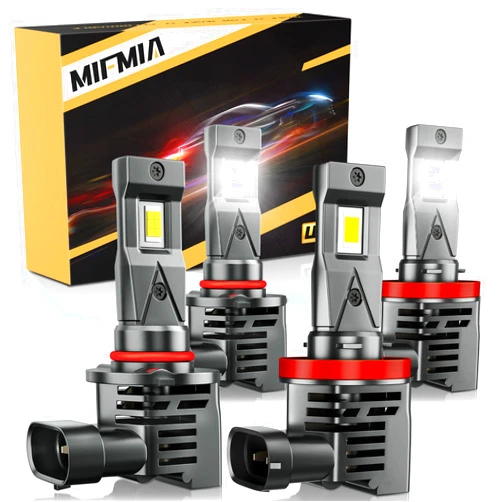 MIFMIA 9005 H11 LED Bulbs Combo, 60000LM 900% Brighter 1:1 Size, Plug-N-Play Wireless 6500K Cool White Backup LED Fog Light Bulbs with Cooling Fan, IP68 Waterproof, Pack of 4