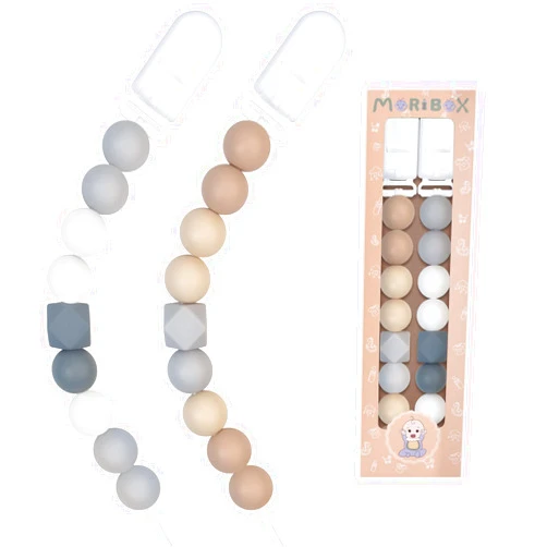 MORIBOX Pacifier Clips for Baby Boys Girls (Beige, Grey)
