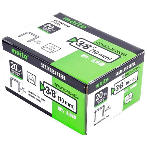 meite 20 Gauge 1/2-Inch (12.3mm) Crown 3/8-Inch Length Upholstery Staples for Staple Gun, Fine Wire Stainless Steel Staples for Carpet, Work Box, Cable, Shed (5,000 Pieces)