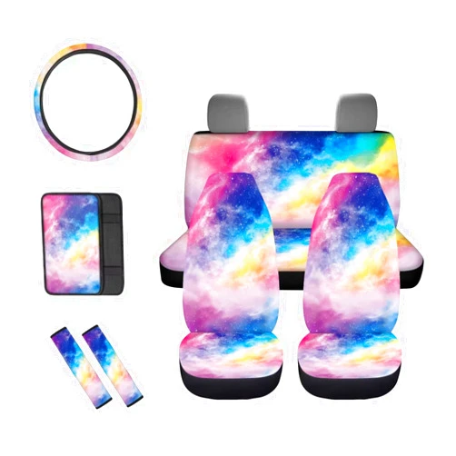 TOADDMOS Watercolor Tie Dye Car Seat Cover Front Seat, 8 PCS Protector Seats with Steering Wheel Cover,Center Console Armrest Cover,Auto Safety Belt Pads