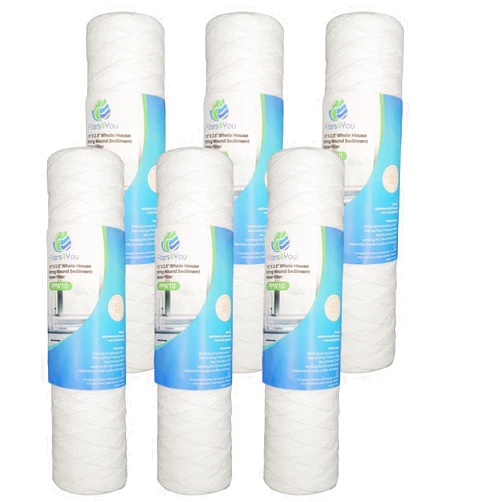 Filters4you – 6 Pack String Wound Whole House Sediment Water Filter Cartridges Compatible with GE GXWH04F, GXWH20S, WFPF13003B, WFPF38001C, HF-150A, HF-360A, WH-S200-C Models – 5 Micron, 10