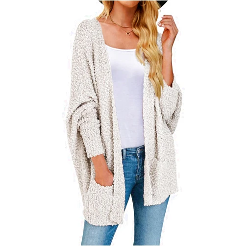 MEROKEETY Women's 2024 Winter Fuzzy Popcorn Batwing Sleeve Cardigan Knit Oversized Sherpa Sweater Coat