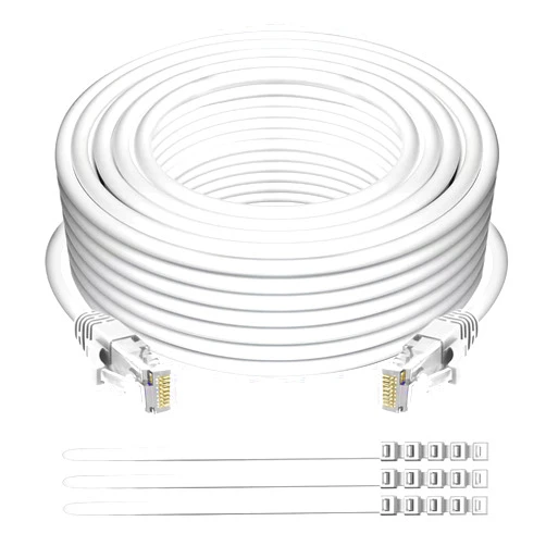 Adoreen Cat 6 Ethernet Cable 50 Ft-White, High Speed Long Internet Network Cable(6 Colors to Select) Soft Flexible Sturdy, POE, RJ45 Cat 5 5e Patch Cable Cord, Tangle-Free Tight Connection+15 Ties