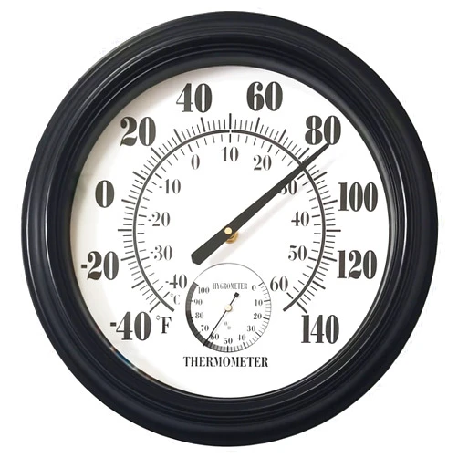 RTWAW Indoor Outdoor Thermometer Large 12 Inch Wall Thermometer-Hygrometer Waterproof Does not Require Battery (Black)