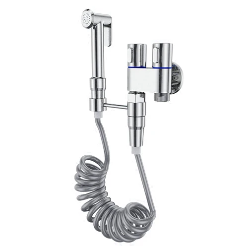 ASCDAP Handheld Bidet Sprayer for Toilet Kit,Brass Cloth Diaper Sprayer with 1 into 2 Out Angle Valve,Cold Water Toilet Bidet Attachment Sprayer for Personal Hygiene,Chrome
