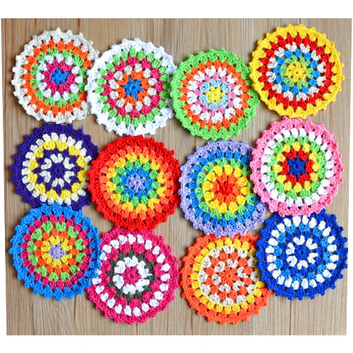 SouthMage 12 Assorted Crochet Round Granny Squares Rainbow Doilies Lot for DIY Crafts Bar Coasters Plant Mats