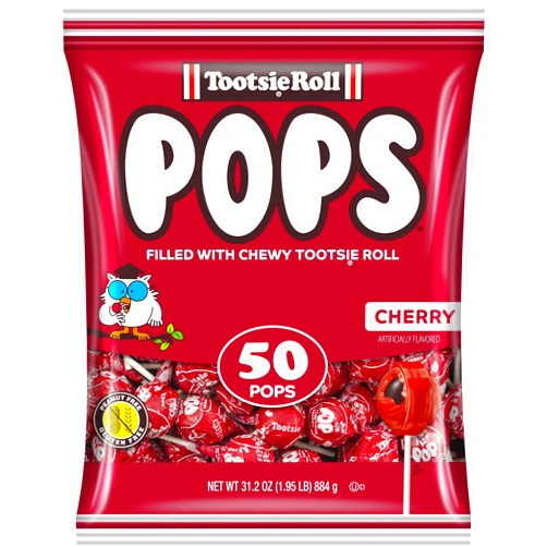 Tootsie Roll Tootsie Pops Single Flavor Bag - Cherry Flavored Lollipops with Chocolatey Center - Individually Wrapped Hard Candy - Red Candy - Peanut Free, Gluten Free, 50 Count (Pack of 1)