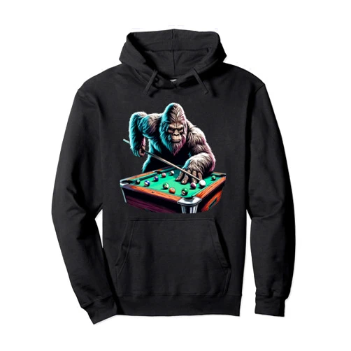 Bigfoot Billiards Apparel and Accessories Funny Bigfoot Sasquatch Billiards Pool Player Men Boys Pullover Hoodie