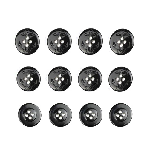 RECHERE 12 PCS Anchor Pattern Carving Plastic Flat Buttons 4-Hole Craft for DIYS Sewing Embellishment (Black,25mm)