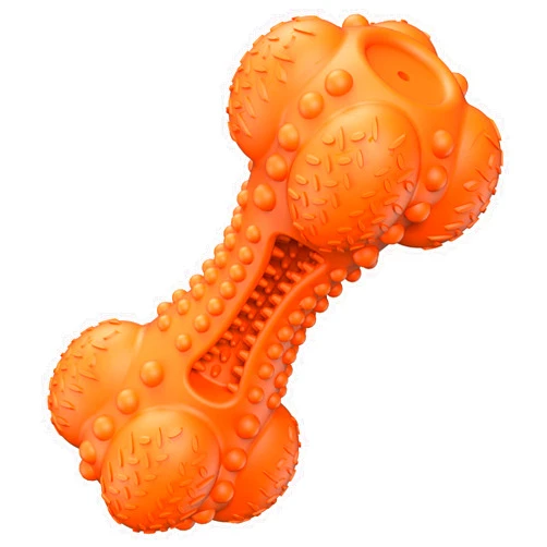 SCHITEC Squeaky Dog Chew Toy, Tough Durable Natural Rubber Bone with Toothbrush, Indestructible for Aggressive Chewers Large Medium Breed Teeth Cleaning