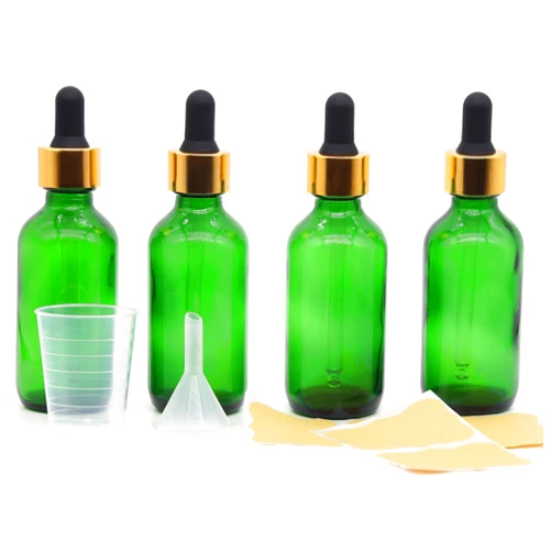 Toaazhy 4 pack,green glass dropper bottles 2 oz,60 ml dark empty tincture bottles with dropper,alcohol,hair oil bottle,eye,small,droppers for oils,medicine,pipette,drip drop,travel,perfume,essentia