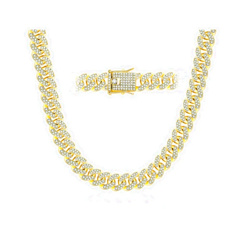 ComaZoo Cuban Link Chain Mens Iced Out Miami Cuban Necklace 18K Gold Silver Chain Diamond Cut Chains Hip Hop Jewelry