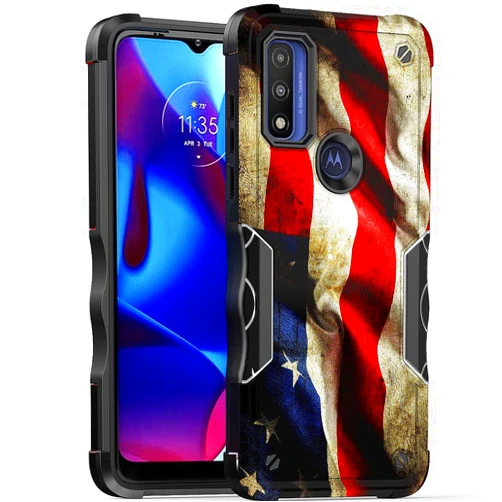 Cass Creations Case Compatible with Motorola G Pure (2021) / Moto G Power (2022) / Moto G Play (2023), Hybrid Shockproof Bumper Protective Phone Cover - American Flag