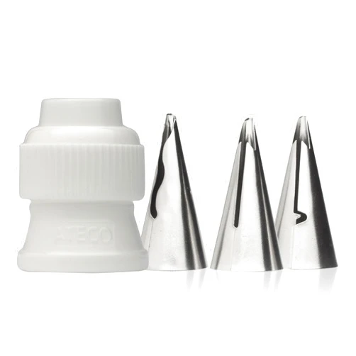 Ateco - 4 Piece Ruffle Decorating Tube Set, Includes Stainless Steel Tips: 030, 040, 070 & One Standard Coupler