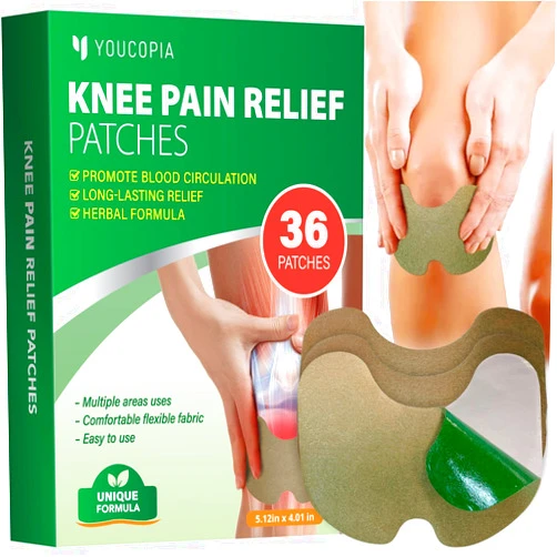 YOUCOPIA Knee Relief Heat Patches: 36 Count Natural Herbal Relieving Plaster for Long Lasting Muscle and Joint Relief - Mugwort Arthritis Hot Patches Kit with Bone-on-Bone Support