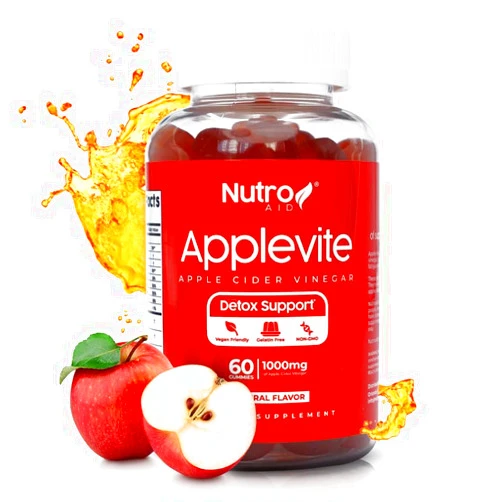 Nutroaid Apple Cider Vinegar Gummies - Applevite Cleaning Vinegar - Apple Cider Cleaning Vinegar for Home - Apple Vinegar with Beetroot & Pomegranate Taste - Vinegar for Cleaning Purpose - 60 Gummies