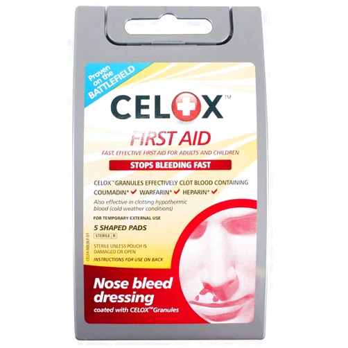 Celox First Aid Products, Nosebleed Gauze Pad, Box of 5, Helps Stop Nosebleeds, Aids Bloody Nose Clotting