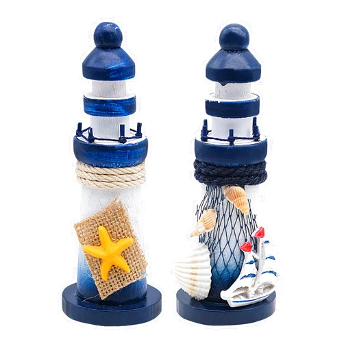 BLLREMIPSUR 2 PCS Mini Lighthouse Decor, Wooden Miniature Lighthouse Model, Nautical Theme Decoration for Bathroom, Baby Shower, Party, Kids Nursery