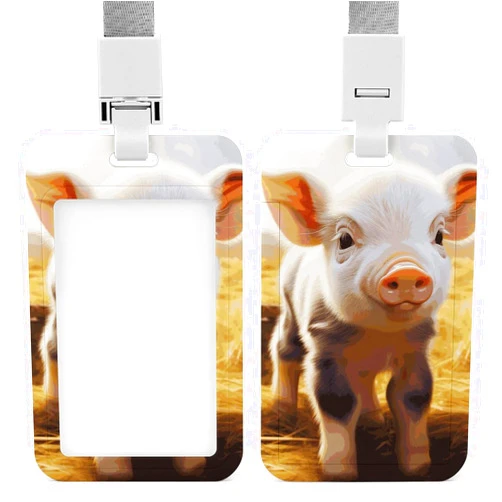 MHKLF Push Pull Badge Holder with Removable Lanyard, Funny ID Holder Keychain Vertical ID Protector Clip, Stylish NameCute Farm Animal Tag Holder with Heavy Duty Badge Reel