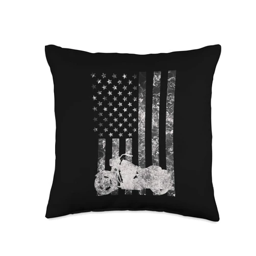 Jax Motorcycle Gear Fun Gift-American Flag Motorcycle Riding Throw Pillow, 16x16, Multicolor