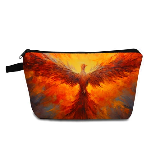 YULUENZE Phoenix Bird Makeup Bag - Cute Small Organizer Bag with Zipper - Fire Phoenix Cosmetic Bag - Birthday Gifts for Women, Sisters, Friends - Reddish Magenta