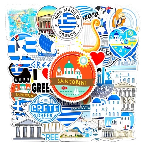Jukome Greece Stickers |50Pcs Greek Civilization Waterproof Vinyl Decals for Water Bottles Laptop Luggage Cup Computer Mobile Phone Skateboard Guitar Helmet Snowboard Décor