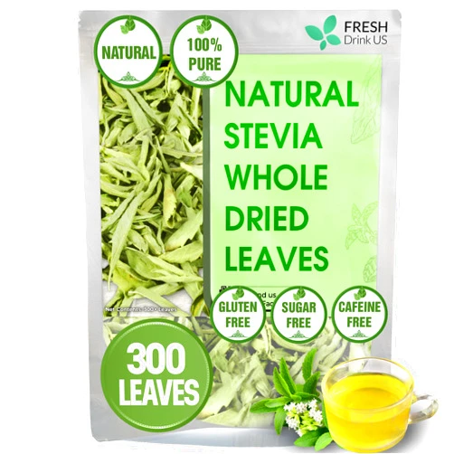 FreshDrinkUS, Premium 300+ Natural Stevia Leaves, Whole Dried Leaves, 100% Pure Stevia Dried Leaves, Stevia Leaf Tea, Zero Calorie Sweetener, No Additives, No Caffeine, Vegan