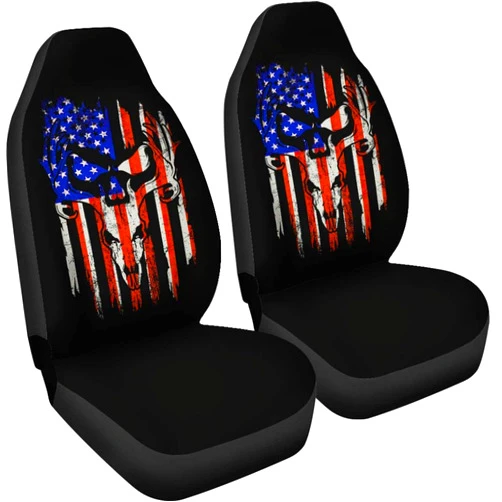 CHICKYSHIRT Deer Camo Camouflage American Flag Hunting Front Car Seat Covers, Auto Seat Covers Set of 2, Universal Fit Most Vehicle, Cars, Sedan, Truck, SUV, Van (Style 2)