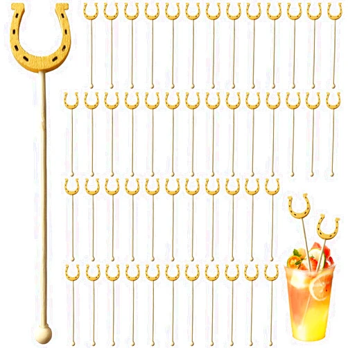 Razulugg 8.6'' Cowboy Cocktail Picks Horseshoe Drink Stirrers Cocktails Coffee Reusable U Shaped Cowboy Horseshoe Cocktail Picks for Coffee Beverage Party Bar Weddings Events(50PCS)