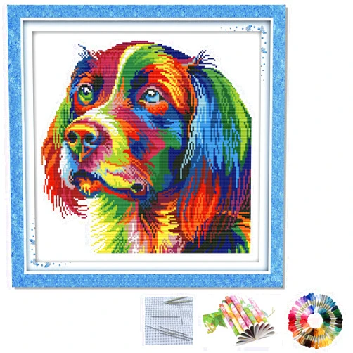 Sifity DIY Dog Painting Embroidery Set Include Instruction, Clothes, Needles, Patter 14CT Cross Stitch Kit 17.32
