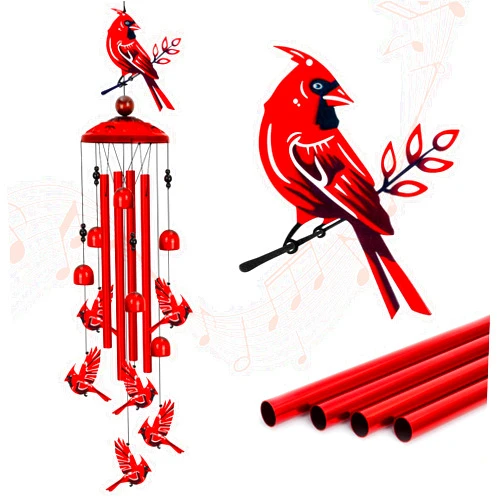 Marwey Cardinal Wind Chimes for Outside, Large Cardinal Garden Decor Bird Wind Chime, Memorial Cardinal Gifts for Women, 40
