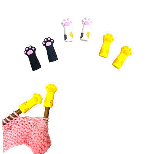 SPANSEE 6 PCS Cat Paw Knitting Needles Stoppers, Knitting Needle Point Protectors, Stitch Stopper, Needle Minder, Knitting Accessories, Knitting Supplies fit Size 11-17 (8mm-12.75mm) Needles