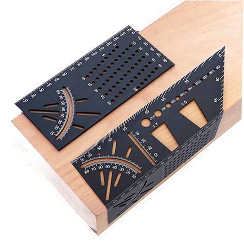 Meichoon Aluminum Alloy Woodworking Square Size Measure Ruler,45/90 Degree Angle T Ruler,3D Mitre Angle Measuring Template Tool DC721