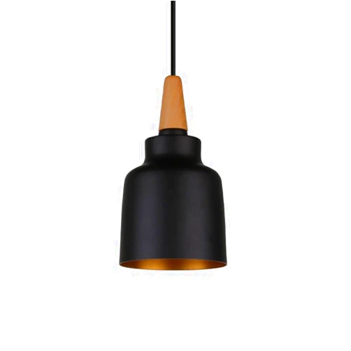 CHENKUI Nordic Modern Ceiling Light，Black Wood Art LampShade Simple Style Coffee Room Pendant Light E27/E26 Base,Industrial Wooden Chandelier Fixtures for Restaurant Bar Dining Room-6.3inch