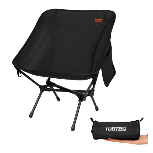 TOBTOS Ultralight Camping Chair, Portable Folding Backpacking Chair, Compact Camping Chair with Carry Bag for Outdoor Camp Hiking Backpack Beach Travel (Black)