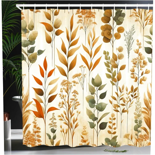 Ambesonne Brown Shower Curtain, Vintage Botanical Concept Watercolor Eucalyptus Branches and Leafy Motifs, Cloth Fabric Bathroom Decor Set with Hooks, 69