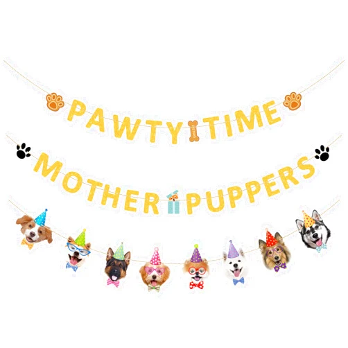 Woanger 3 Pieces Let's Pawty Banner Dog Birthday Party Supplies Gold Glitter Mother Puppers Pawty Time Dog Banners for Dog Birthday Party Decorations