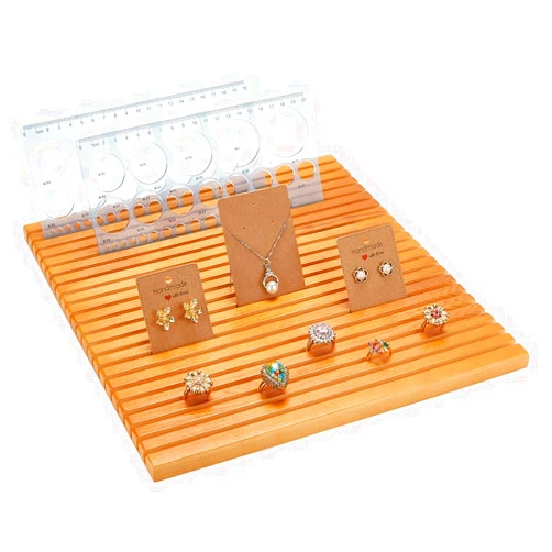 PH PandaHall 22-Slot Wooden Quilting Ruler Stand, 13.7 x 11.8 inch Large Ruler Rack Wood Ruler Template Organizer Wooden Slat with Tracks for Sewing Table Cutting Table Home Office Desk Stand