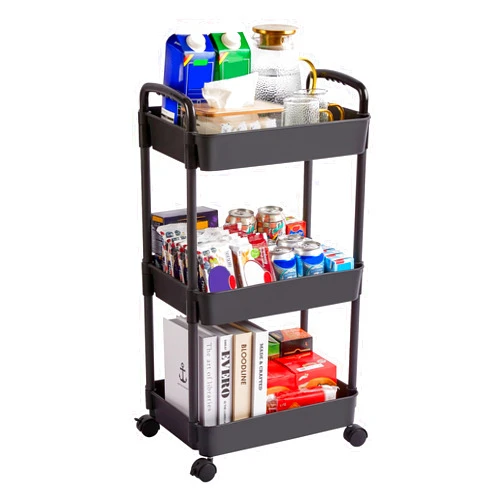 Vtopmart 3 Tier Rolling Cart with Wheels, Detachable Utility Storage Cart with Handle and Lockable Casters, Storage Basket Organizer Shelves, Easy Assemble for Bathroom, Kitchen, Black
