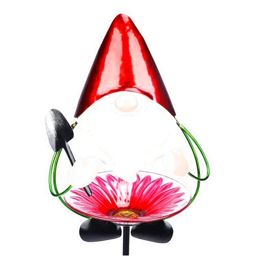 MUMTOP Glass Bird Baths for Outdoors, Unique 32 Inch Small Garden Birdbath Bird Feeders Decorative with Metal Gnome for Outside Yard Lawn, Pink