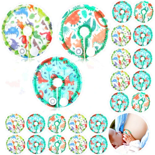 Breling 24 Pack Cotton Pads for Feeding Support, Feeding Pads Supplies G Shape Button Covers for Care(Dinosaur)