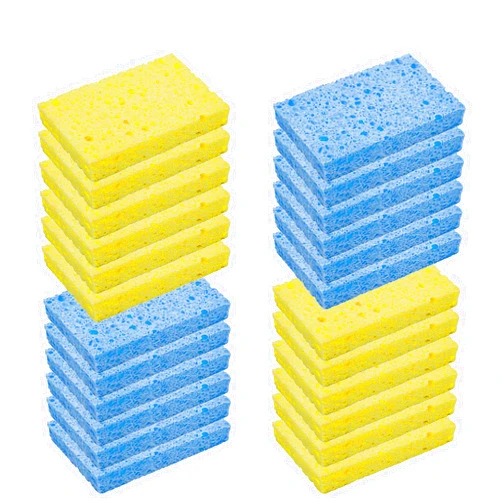 CELOX 24 Pack Durable Kitchen Sponges, Natural Wood Pulp Sponges for Dishes, Absorbent Cellulose Sponges Bulk for Cleaning Kitchen, Bathroom, DIY for Kids, 4.3
