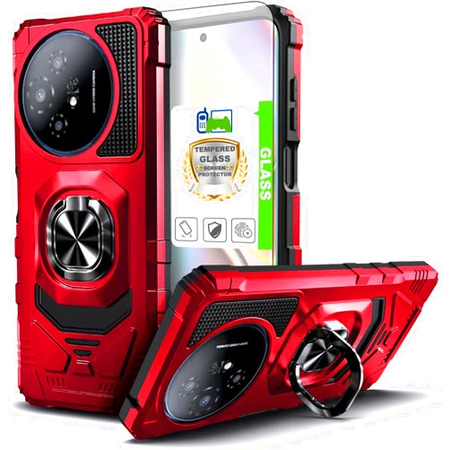 Telegaming for TCL 50 XL 5G Case, with Tempered Glass, Ring Kickstand Holder Magnetic, Military Grade Shockproof Protective Armor Cover - Red
