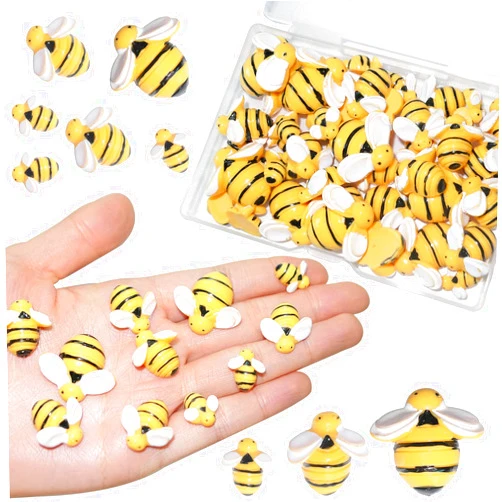 HADDIY Tiny Craft Bees,50 Pcs Small Plastic Resin Bumble Bee Decor for Embellishments and Bee Themed Birthday Party Table Decoration