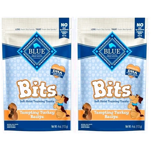 Blue Buffalo Blue Bits Natural Soft-Moist Training Dog Treats, Turkey Recipe 4-oz Bag (Pack of 2)
