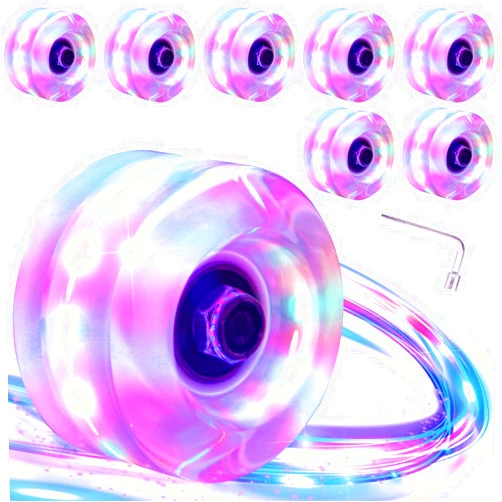 Rolitwils 8 Pack 78A Light up Roller Skate Wheels 32 * 58/36 * 65mm,Skate Wheels with Bearings Installed for Indoor or Outdoor Double Row Skating and Skateboard Accessories