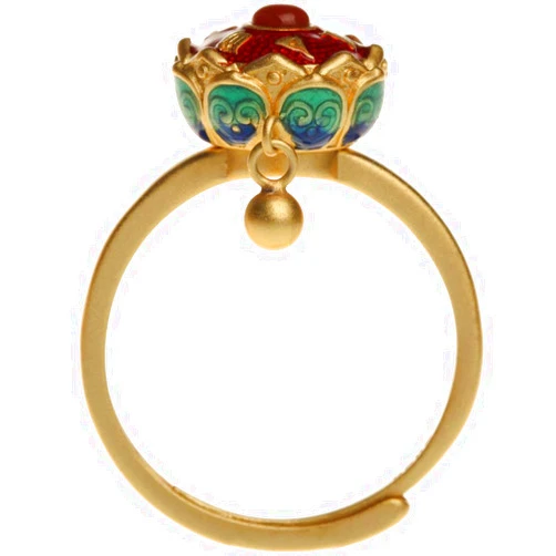 MOMOJIA Buddhism Lotus Rotating Ring Buddhist Tibetan Prayer Wheel OM Mantra Finger Ring